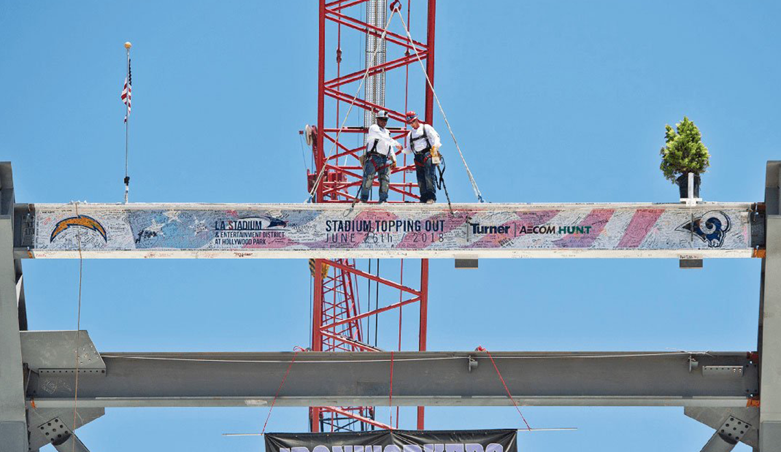 Chargers and Rams Celebrate L.A. Stadium Topping Out Ceremony