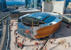 T-Mobile Arena aerial view of construction