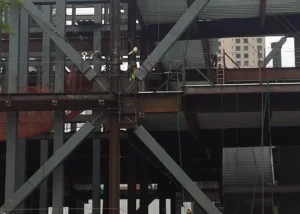 Steel beam building under construction